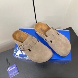 Birkenstock Boston Clogs Suede Leather Taupe
